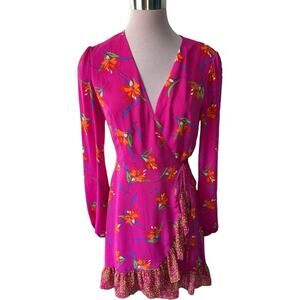 NWOT Magenta floral Charler Henry Short Wrap Dress Women's Size XS Fits Size 4